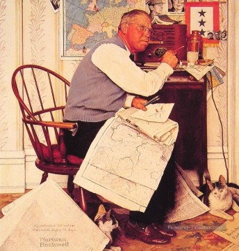  1944 - homme cartographier les manœuvres 1944 Norman Rockwell